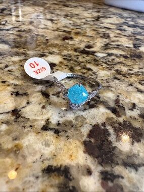Lab Created Aqua Ice Crystal .925 Sterling Silver Ring